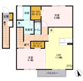 グレイスコート雅 A棟(2LDK/2階)の間取り写真