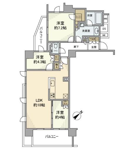 クレヴィア用賀(3LDK/5階)の間取り写真