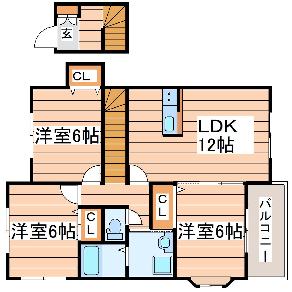 フリューゲルI(3LDK/2階)の間取り写真