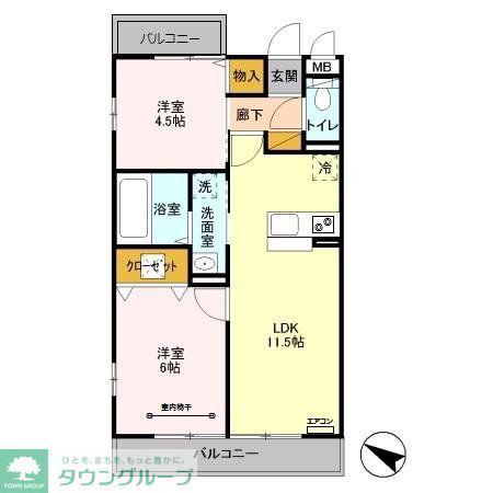 MIRACLE BEAR(2LDK/1階)の間取り写真