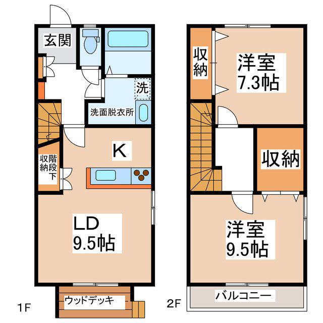 スカイビュー鎮(2LDK/1階)の間取り写真