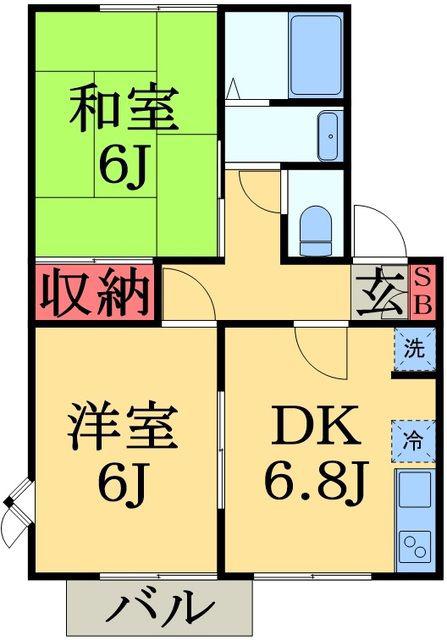 エスポワールA棟(2DK/1階)の間取り写真