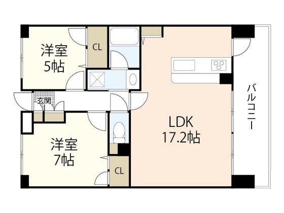 アーバンライフ大町(2LDK/8階)の間取り写真