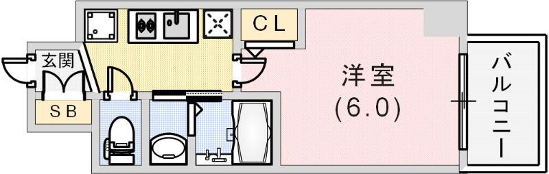 エステムコート神戸湊町(1K/2階)の間取り写真