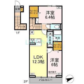 ラ ベルヴィ(2LDK/2階)の間取り写真