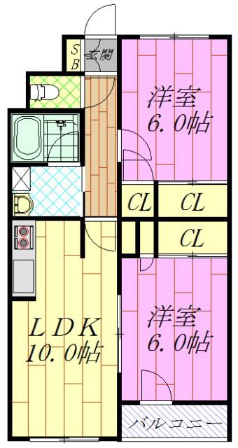 舞浜ルームS(2LDK/2階)の間取り写真