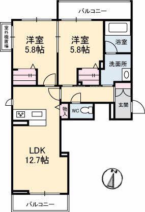 シャーメゾンJH丸亀(2LDK/2階)の間取り写真
