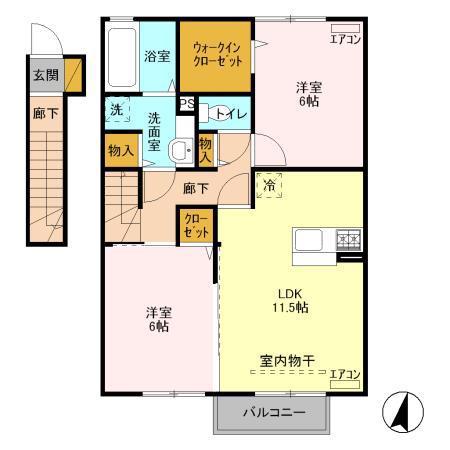 カーサ・コンフォルト(2LDK/2階)の間取り写真