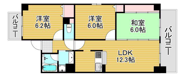 カサグランデ甚田(3LDK/5階)の間取り写真