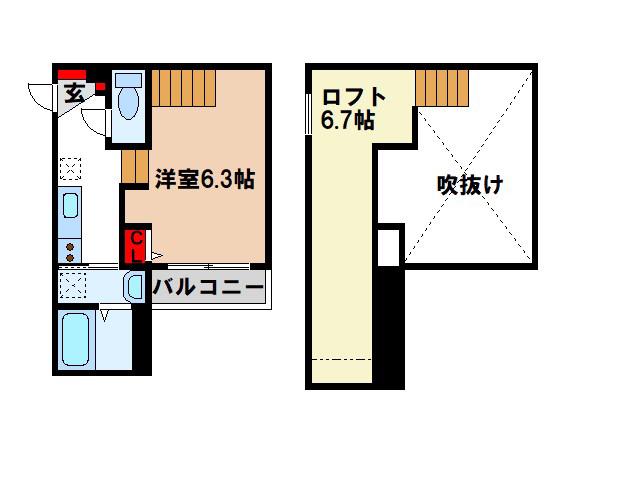 VERITESPACE 二日市(1K/1階)の間取り写真
