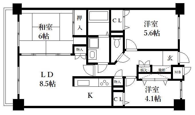 アミティエ博多駅南(3LDK/6階)の間取り写真