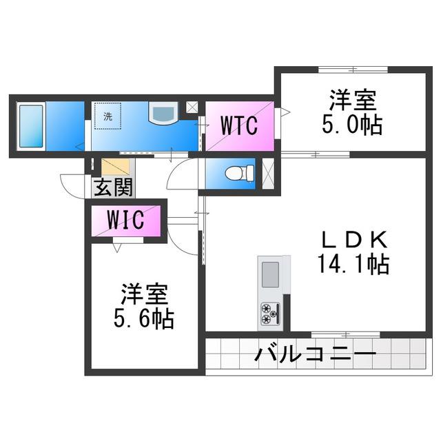 PASSARO GRANDE北田辺(2LDK/3階)の間取り写真