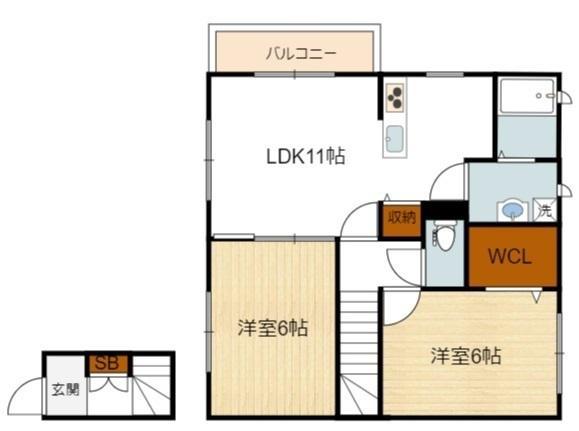 アイコートW(2LDK/2階)の間取り写真