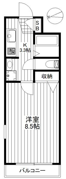 MYコート経堂(1K/2階)の間取り写真