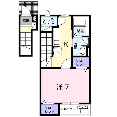 ブルーハーベストII(1K/2階)の間取り写真
