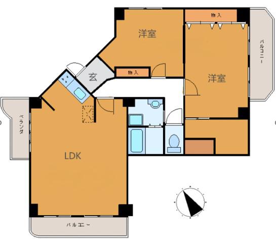 シャンボール山手A棟(2LDK/9階)の間取り写真