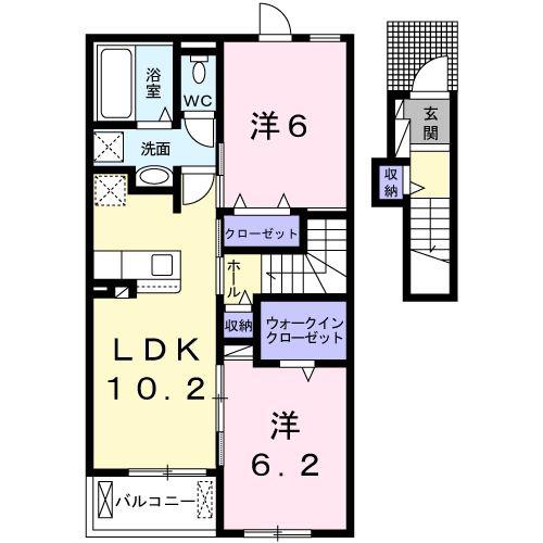 ラ・シャトレI(2LDK/2階)の間取り写真