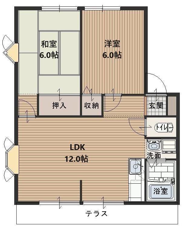 サンガーデン仲B(2LDK/1階)の間取り写真