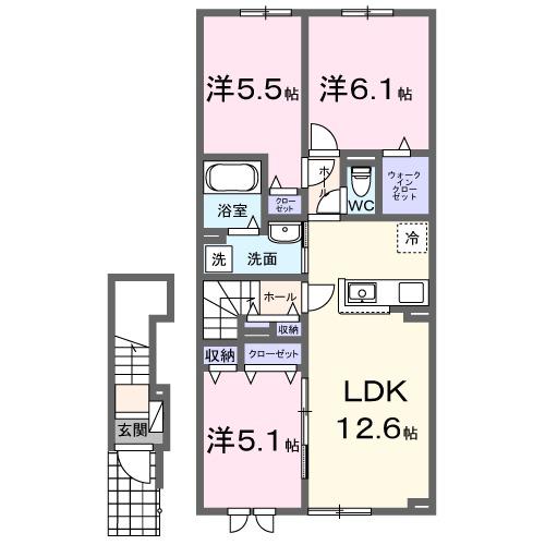 ＪＲ宗谷本線 旭川四条駅 徒歩27分 2階建 新築(3LDK/2階)の間取り写真