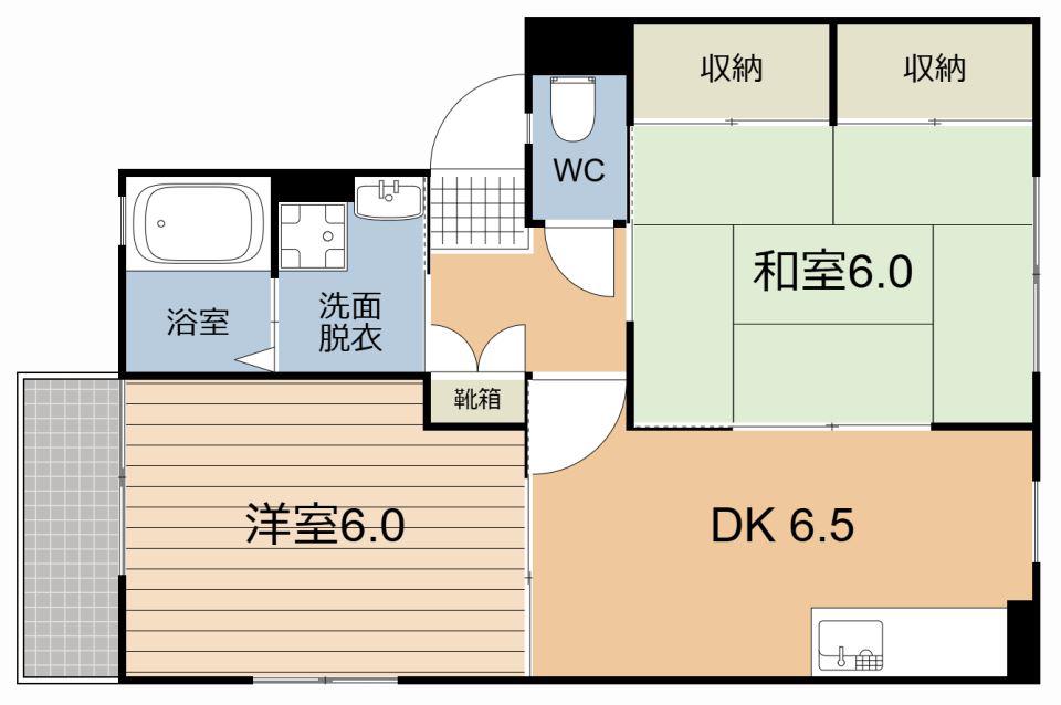 ウェルヴィラ鴨池台(2DK/2階)の間取り写真