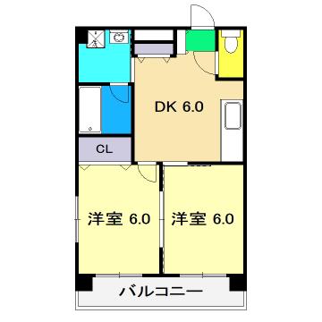 ヴィラ鯉ノ丸(2DK/7階)の間取り写真