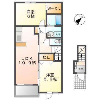 エーデルシュタイン(2LDK/2階)の間取り写真