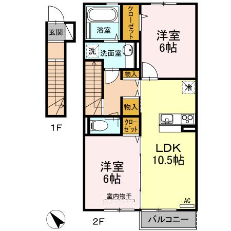 イーストミレニアム(2LDK/2階)の間取り写真