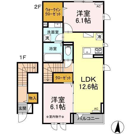 シェーンハイト バルト(2LDK/2階)の間取り写真