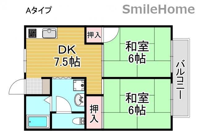 セジュール粉浜(2DK/1階)の間取り写真