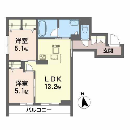 ベレオK美田園(2LDK/1階)の間取り写真