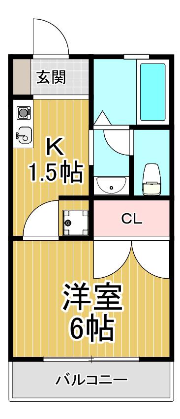 ルミエール西北(1K/1階)の間取り写真
