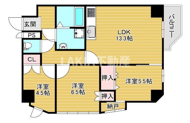 ライオンズマンション天王寺(3LDK/5階)の間取り写真