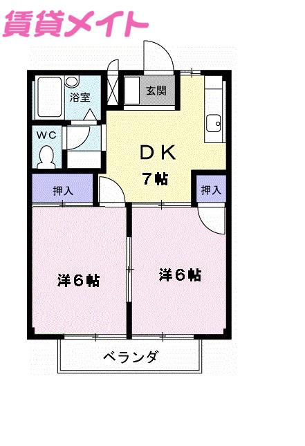 ラ・フォーレ赤尾台A(2DK/2階)の間取り写真