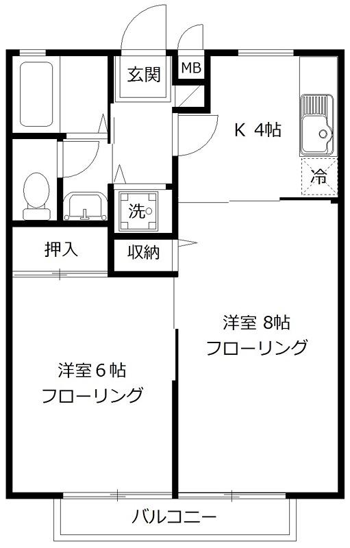 コーポランジュ(2K/2階)の間取り写真