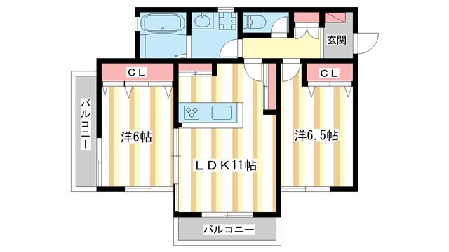 アモール三条大路B棟(2LDK/2階)の間取り写真