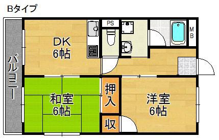 パークハイツ住吉(2DK/6階)の間取り写真