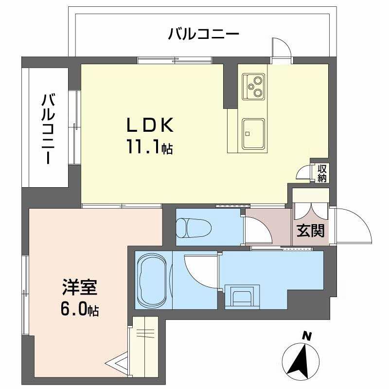 弓張月 上杉(1LDK/4階)の間取り写真