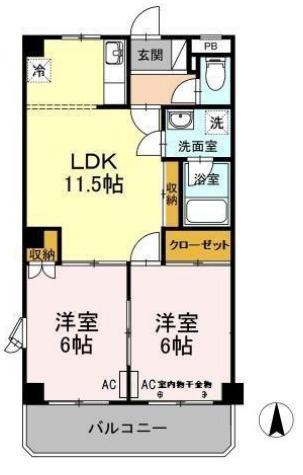 ロイヤルガーデン杉山(2LDK/3階)の間取り写真
