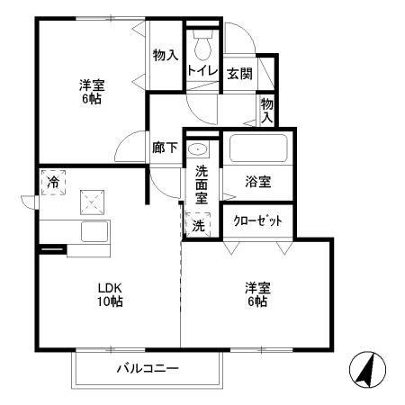 サウス・クレストB(2LDK/1階)の間取り写真