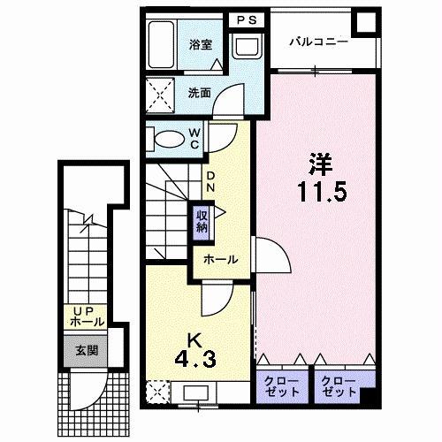 プレアヴェニューC(1K/2階)の間取り写真