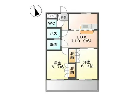 オベルジーヌ(2LDK/2階)の間取り写真