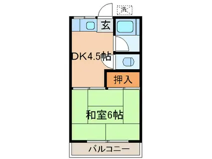 第2ハイツナカシモ(1DK/2階)の間取り写真