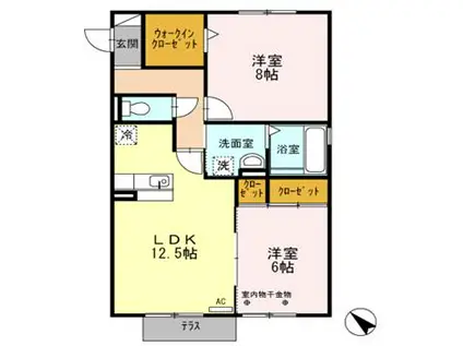 グランモア若葉C(2LDK/1階)の間取り写真