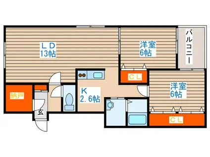 ル・ノール竹島(2LDK/3階)の間取り写真
