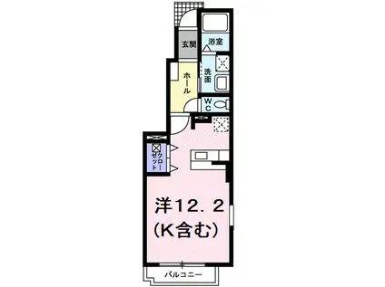 クリスタルコート(ワンルーム/1階)の間取り写真