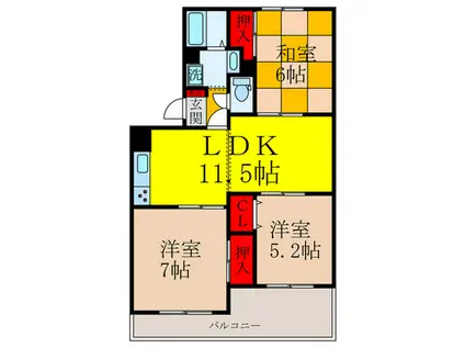 ハイツK&KII(3LDK/3階)の間取り写真