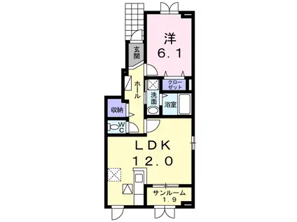 エオン21B DK(1LDK/1階)の間取り写真