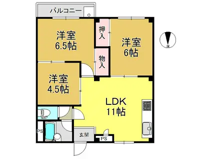 エクセラート当麻(3LDK/4階)の間取り写真
