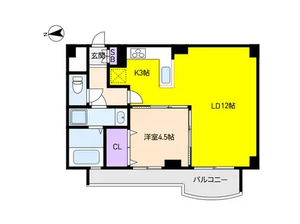 エルジャン芦屋(1LDK/2階)の間取り写真