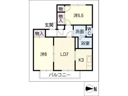 エクセル愛知(2LDK/2階)の間取り写真